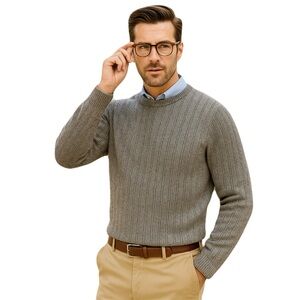 HATHAWAY SPORT Brunswick Crewneck 100% Combed Cotton Gray Sweater‎ Sz L Preppy